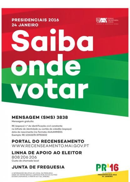 ELEIÇÕES PRESIDENCIAIS - 24 DE JANEIRO 2016 - ONDE SE VOTA?